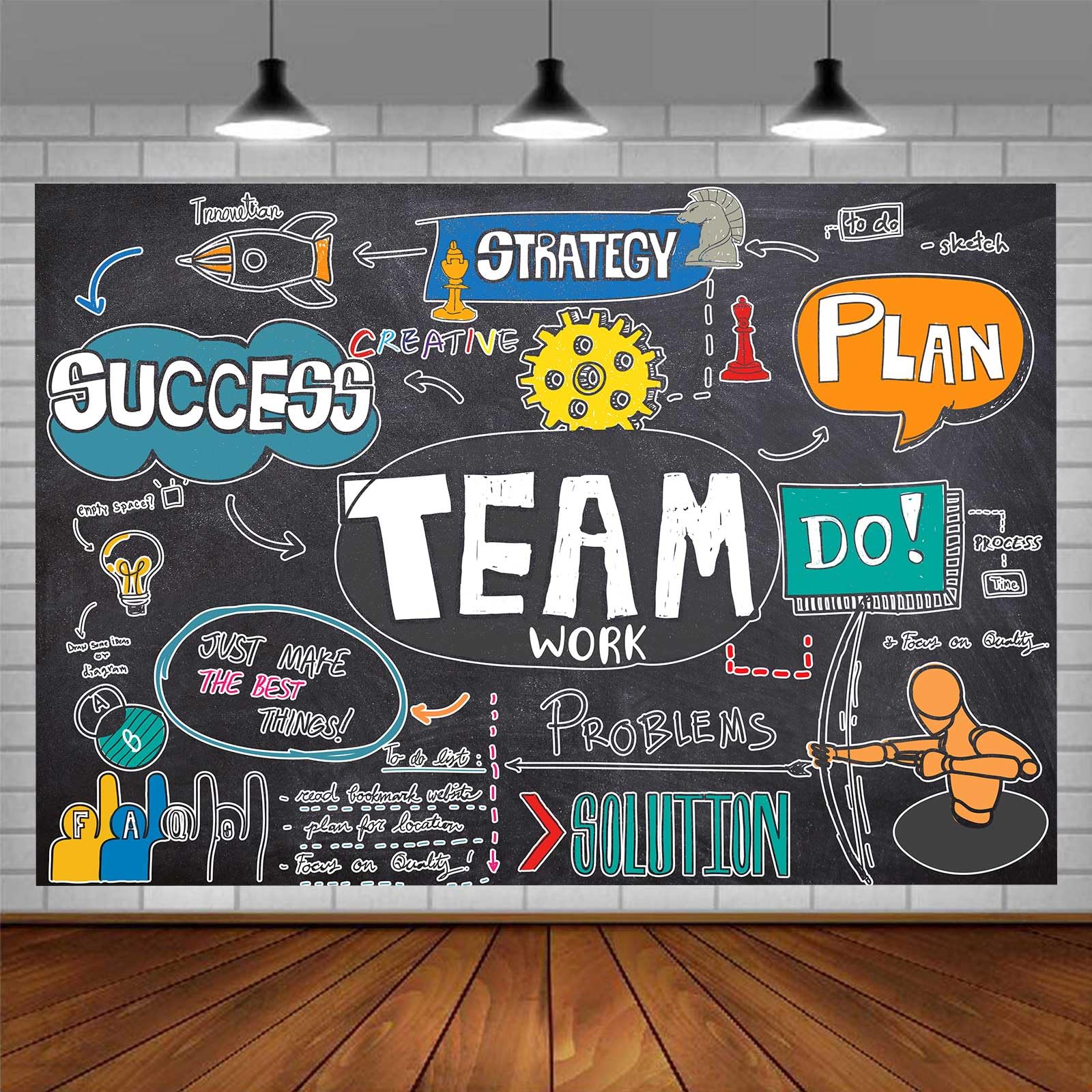 Photo 1 of EMDSPR Teamwork Backdrop, 7x5ft, Teamwork Sketch Notes Graffiti Chalkboard Photography Background Team Work Theme Decorations Banner Work Together Invatition Party Supplies Photo Booth Props BJDWPR455