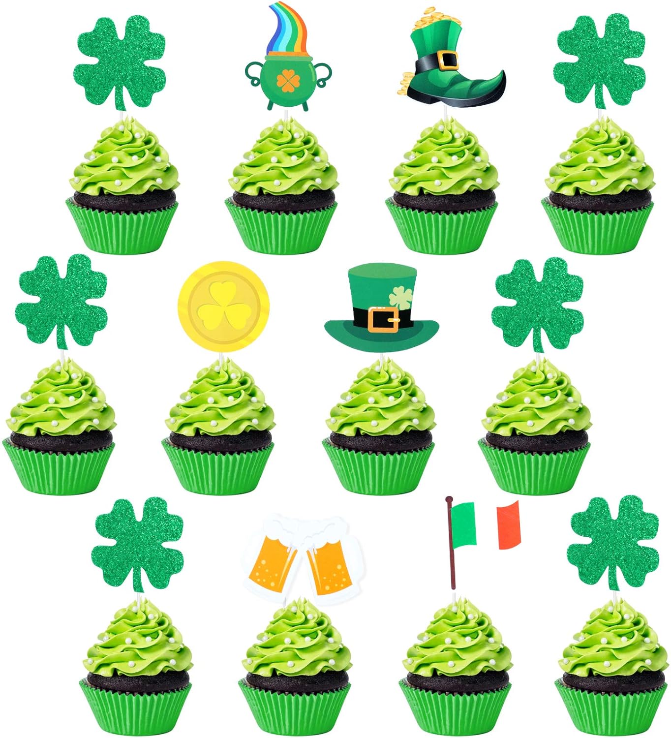 St.Patrick’s Day Cupcake Toppers, Konsait St.Patricks Day Party Picks Irish Cake Toppers for St. Patrick’s Day Party Favor Supplies Decorations Food Cake Decor (12Pcs)