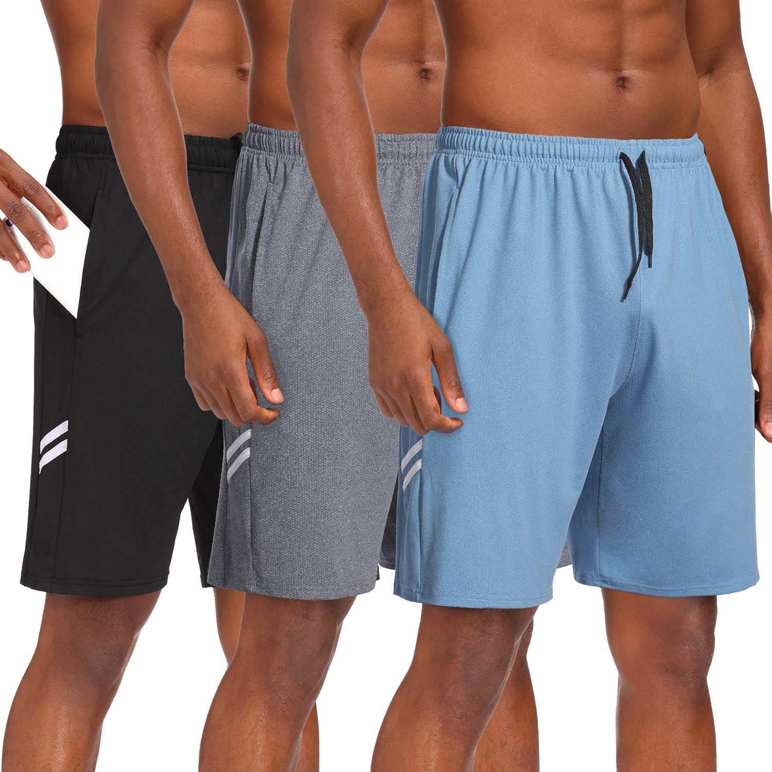 Runhit 3 Pack Athletic Workout Shorts for Men with Pocket 9 inch Men's Gym Running Basketball Shorts: Clothing