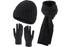Connectyle 3 PCS Fleece Lined Cold Weather Set, Warm Winter Beanie Hat, Long Scarf and Touchscreen Gloves for Men & Women