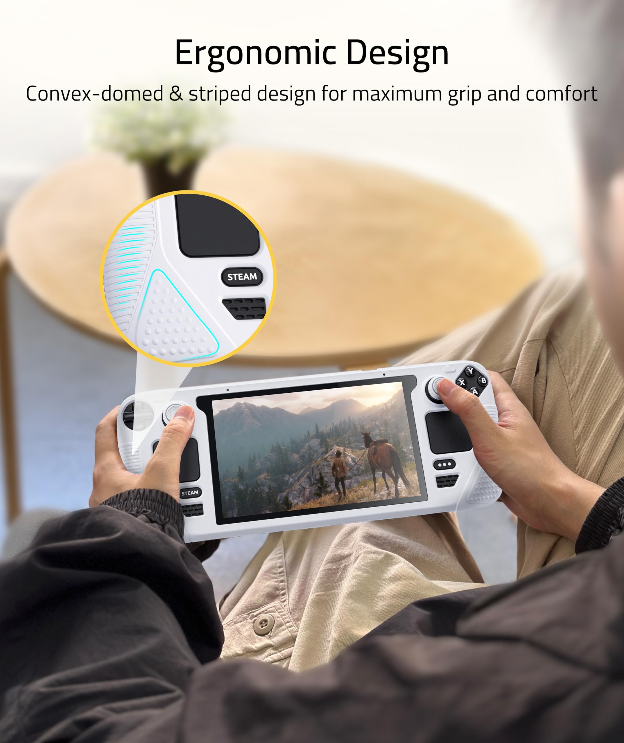 Syntech Protective Case Compatible with Steam Deck Accessories Console OLED/LCD, All-Round Protection with Non-Slip Thumb Grips, Silicone Cover for Enhanced Fit and Alignment-Grayish White