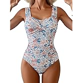 Aidonger Womens One Piece Swimsuit Tummy Control Ruched Bathing Suits Crisscross Wrap Full Coverage Swimwear