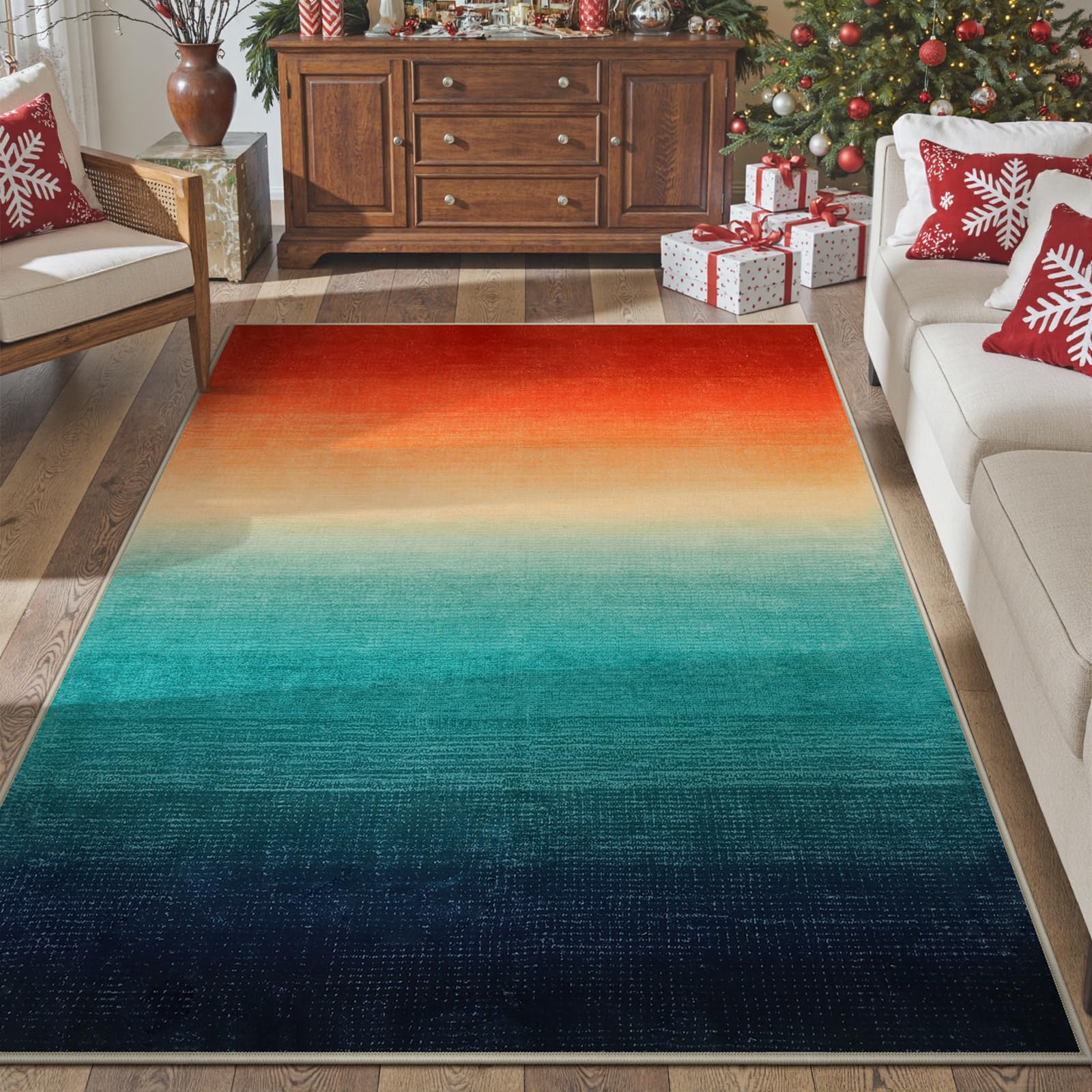 Photo 1 of Wonnitar Colorful Area Rug 5x7, Washable Large Modern Ombre Rugs for Living Room, Abstract Non-Slip Dining Room Throw Mat, Non-Shedding Soft Print Carpet for Bedside Entry Kitchen (Colorful, 5'x7')