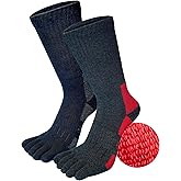 2 Pairs Of Terry Cushioned Hiking Toe Socks, Five Finger Crew Socks Cotton for Outdoor Sports, No Blister