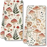 InnoBeta Mushroom Gifts, Dish Tea Hand Kitchen Towel, 2 Pack, 16x24 in Microfiber, Mushroom Pattern Towel for House Kitchen Decor