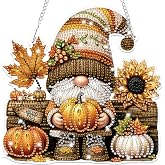 Bowetile Halloween Diamond Art Hanging Kits for Adults, Gnome Diamond Art Suncatchers, 5D Special Shape Fall Diamond Painting Pendant Window Ornament Gifts for Home Garden Door Wall Decor
