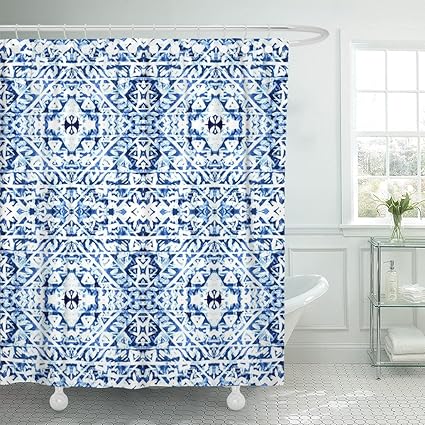 Amazon Com Emvency Shower Curtain Black Batik Winter Watercolor