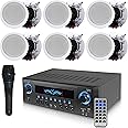 Technical Pro 1000 Watts Professional Home Theater Receiver System Kit w Portable Microphone with Digital Processing and Remote 6 Qty of 5.25” Ceiling Wall Mount Framed Speakers