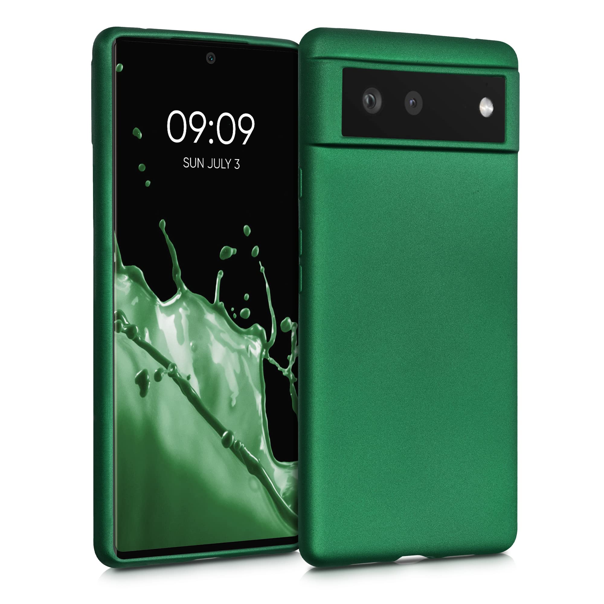 kwmobile Case for Google Pixel 6 Case - Soft Slim Metallic TPU Silicone Cover - Dark Metallic Green โ image 1