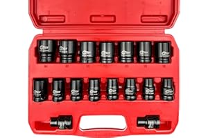 STXDY 17PCS 1/2” Drive Shallow Impact Socket Set,Metric,6-Point,CR-V Steel,8-24mm