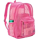 K-Cliffs Heavy Duty Mesh Backpack Quality Classic Student Net Bookbag Durable See Through Simple Netting Daypack Deluxe Basic School Bag Hot Pink