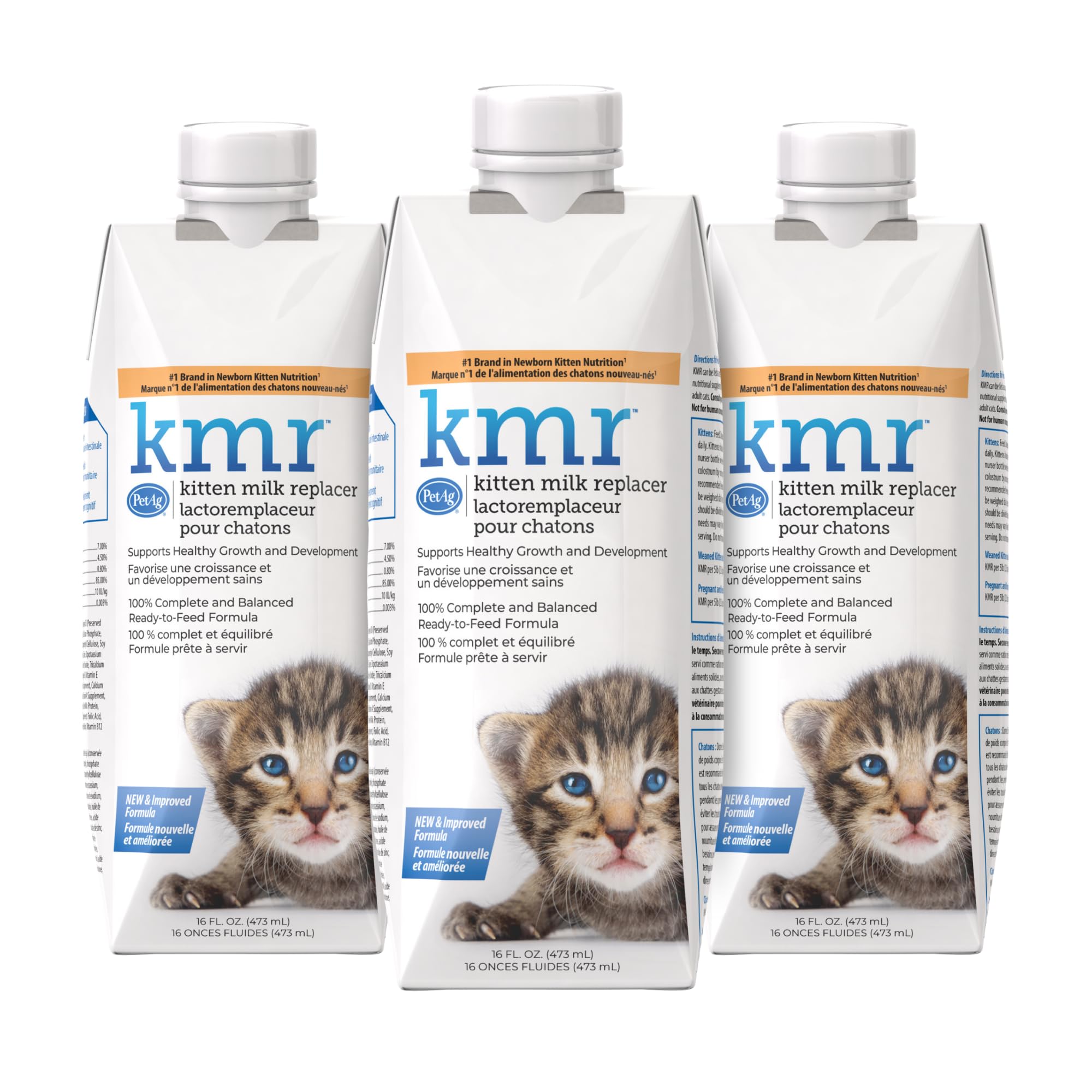 PetAg KMR Kitten Milk Replacer Liquid - 16 oz, Pack of 3 - Ready-to-Feed Formula with Vitamins for Newborn Kittens to 1 Year - Easy to Digest Image
