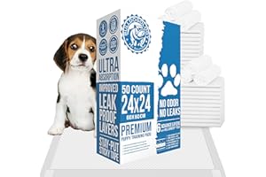 BULLDOGOLOGY PET SOLUTIONS Bulldogology 50-Count Dog Puppy Pads (24x24) Large Pee Pads for Dogs - 6 Layer Pet Training Pads, Super Absorbent Puppy Pads with Adhesive Tabs for Small to Large Dogs