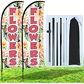 Buryeah 2 Sets Flowers Feather Flag Kit 7ft Swooper for Advertising with Flagpole Ground Stake Portable Bag Feather Flowers Signs Banner for Business Outside Ground(Red)