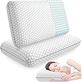 CushyOasis Memory Foam Pillows for Side, Back and Stomach Sleepers, Set of 2, Bed Pillow with Washable Cover and Breathable Mesh, Bed Pillow for Sleeping (Grey,Standard Size)