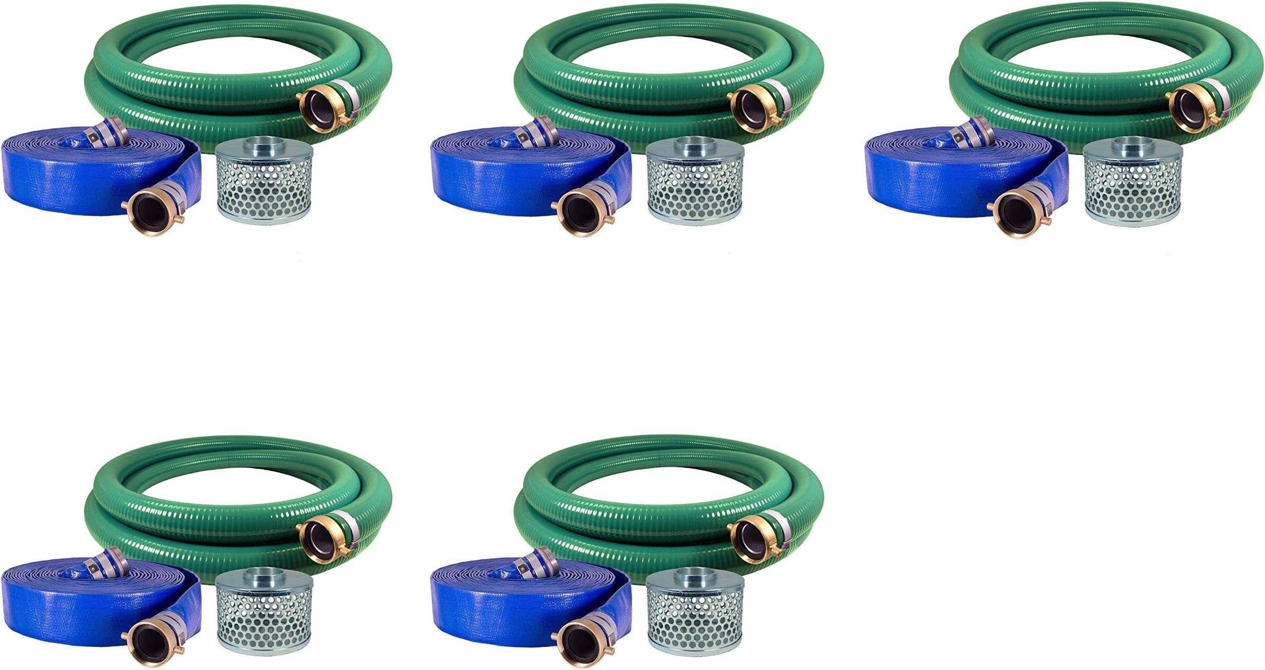 JGB Enterprises Eagle Hose PVC/Aluminum Water/Trash Pump Hose Kit, 2" Green Suction Hose Coupled M x F WS, 2" Blue Discharge Hose Coupled M x F WS, 29 Vacuum Rating (Fіvе Расk)