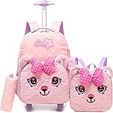 ZBAOGTW Girls Led Rolling Backpack for Kids Backpacks with Wheels Travel Luggage for Girls Backpacks for Kids with Lunch Box Cute Kawaii Backpack for Elementary