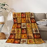 YeeJu Fall Decoraitve Throw Blanket Plaid Thanksgiving Autumn Cute Pumpkins Leaf Sunflower Blanket Couch Sofa Bed Living Room Soft Cozy Lightweight Fuzzy Plush Fleece Blankets and Throws 50x60