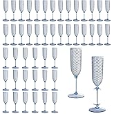XUWAIDSGN 48 Pack Blue Detachable 2 piece Champagne Flutes 5.5 Oz Unbreakable Plastic Mimosa Disposable Champagne Glasses Drinking Cups Stemmed Reusable Wine Toasting Glasses for Wedding