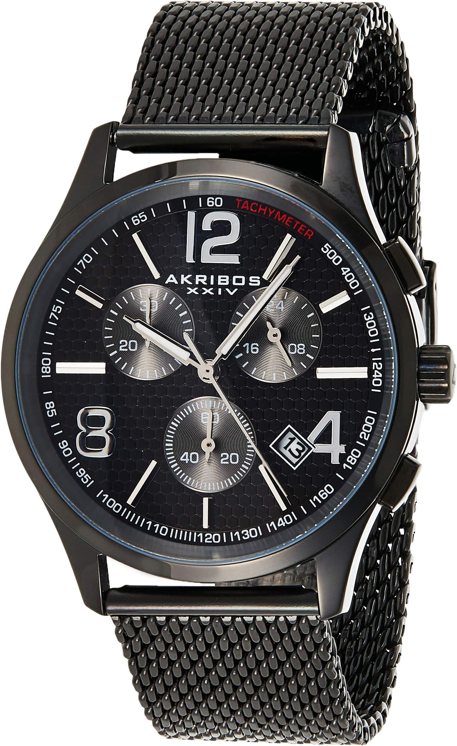 Akribos Swiss Chronograph Quartz Movement - Multifunction 3 Subdial Men's Watch on Stainless Steel Mesh Bracelet Watch - AK719