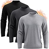 Neer 3 Pack Mens Big and Tall Shirts Long Sleeve Mock Neck Thermal T-Shirt Thick Basic Pullover Tops Casual Sweatshirt