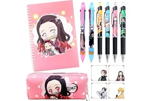 JRHOLIYUE Anime Demon Merch Gifts，Kawaii Anime Stuff Cartoon Stationery Set School Supplies for Girls，Including Spiral Notebook Gel Pen Multicolor Pen Sticky Note...