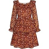 GRACE KARIN Girls Fall Dress Floral Long Sleeve Ruffle Square Neck Elastic Waist Tiered Layer Casual Dresses Size 5-12Y