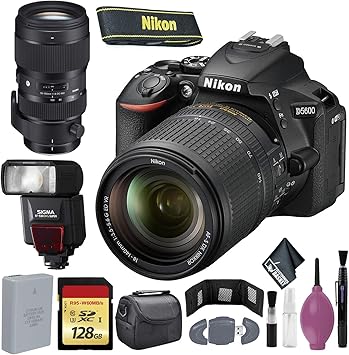 Amazon.com: NIKON D5600 - Cámara réflex digital (18-140 VR, 128 GB, incluye funda, batería EN-EL14a, EF530 ST y lente artística de 1.969-3.937 in f/1.8 DC HSM), color negro: Electronics