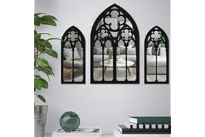 3Pcs Gothic Mirror Wall Decor Arched Goth Home Bathroom Decor Wall Mounted Goth Room Decor Mirrors Vintage Cathedral Window M
