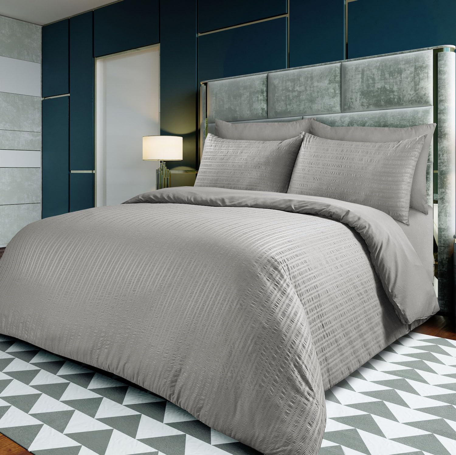 Linen Home Seersucker Bedding Sets King Size Duvet Cover Sets with 2 Pillowcases Luxury Soft Breathable Microfibre