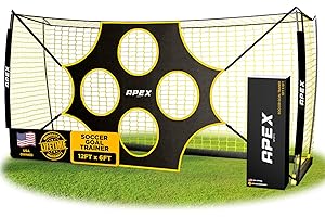 Apex Sports 12x6 FT Soccer Goal with Precision Target – Portable Soccer Net with Removable 10-Hole Target, Portable Design, Quick Setup, Ground Stakes & Collapsible Frame for Indoor/Outdoor Training