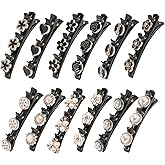 12PCS Sparkling Crystal Stone Braided Hair Clips, Braided Hair Clips for Women and Girls, Shiny Flower Rhinestone Hair Clip, Braided Duckbill Hair Clip With Crystal Hair Accessories for Styling