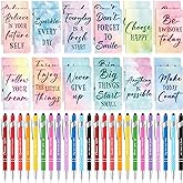 48 Pcs Watercolor Bulk Motivational Pens Inspirational Notepads Set, Pocket Motivational Quote Notebooks Ballpoint Pens, Mini Journals Gift Set for Kids Students Teachers School Office Prizes Supplies