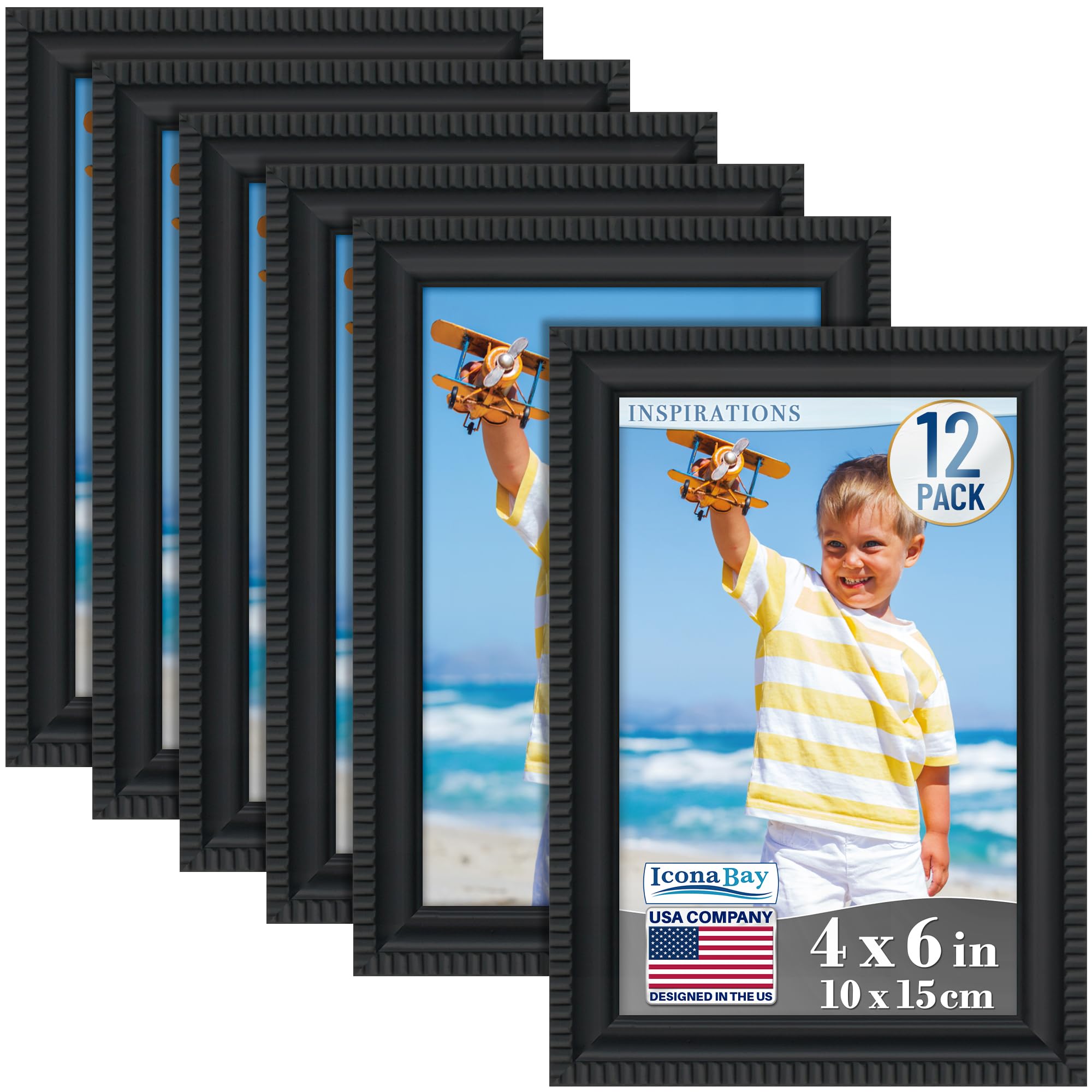 Icona Bay 4x6 Picture Frames (Black, 12 Pack), Beautifully Detailed Molding, Contemporary Picture Frame Set, Wall Mount or Table Top, Inspirations Collection — image 1