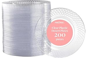 Prestee 200 Clear Dessert Plates - Disposable Heavy Duty, 6.25 Inch Elegant Wedding Cake Plates, Durable Round Party Plate fo