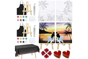 Nuberlic Date Night Painting Kit for Couples Sip and Paint Kit for Adults Couples Pre Drawn Canvas to Paint for Adults Valentines Sunset Love Theme 2 Pack 8" X 10"