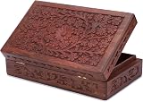 Ajuny Wooden Jewellery Box 8 x 5 Inch Hand Carved Floral Keepsake Gift Box view 2