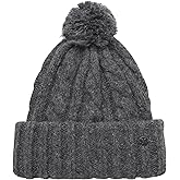 Hurley Womens Beanie - Ribbed Cable Knit Cuff Crown with Pom Beanie for Women - Warm Winter Hats for Women (One Size)