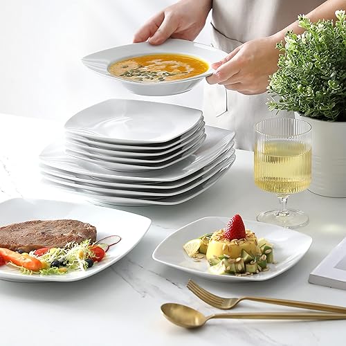 MALACASA Plates and Bowls Sets, 18-Piece Porcelain Gray White