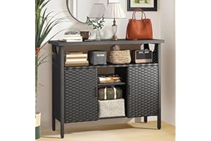 YITAHOME XXL Outdoor Storage Cabinet, Outdoor Sideboard with Adjustable Shelves, Wood Countertop, Open Compartment, All-Weather Patio Buffet Storage Bar Table for Indoor, Garden, Kitchen (Black)