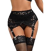 Lace Garter Belt for Women High Waisted Suspender Belt with 4 Vintage Strap Garter Belts for Thigh High Stockings XS-4XL