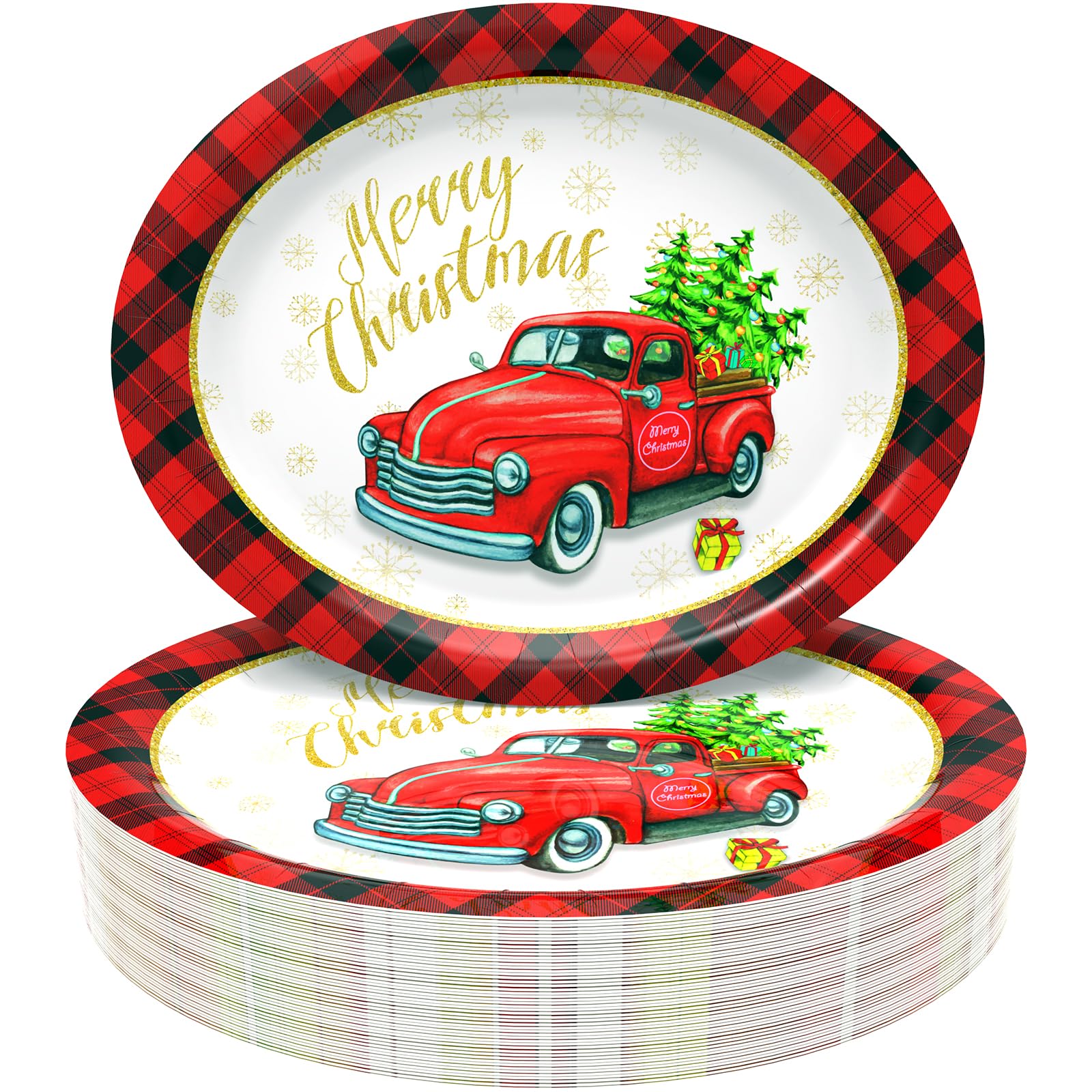 Tbsone Christmas Paper Plates, Disposable Large Heavy Duty Tableware, Xmas Christmas Party Plates, 10.2 x 12.6 Inch, 50 Count