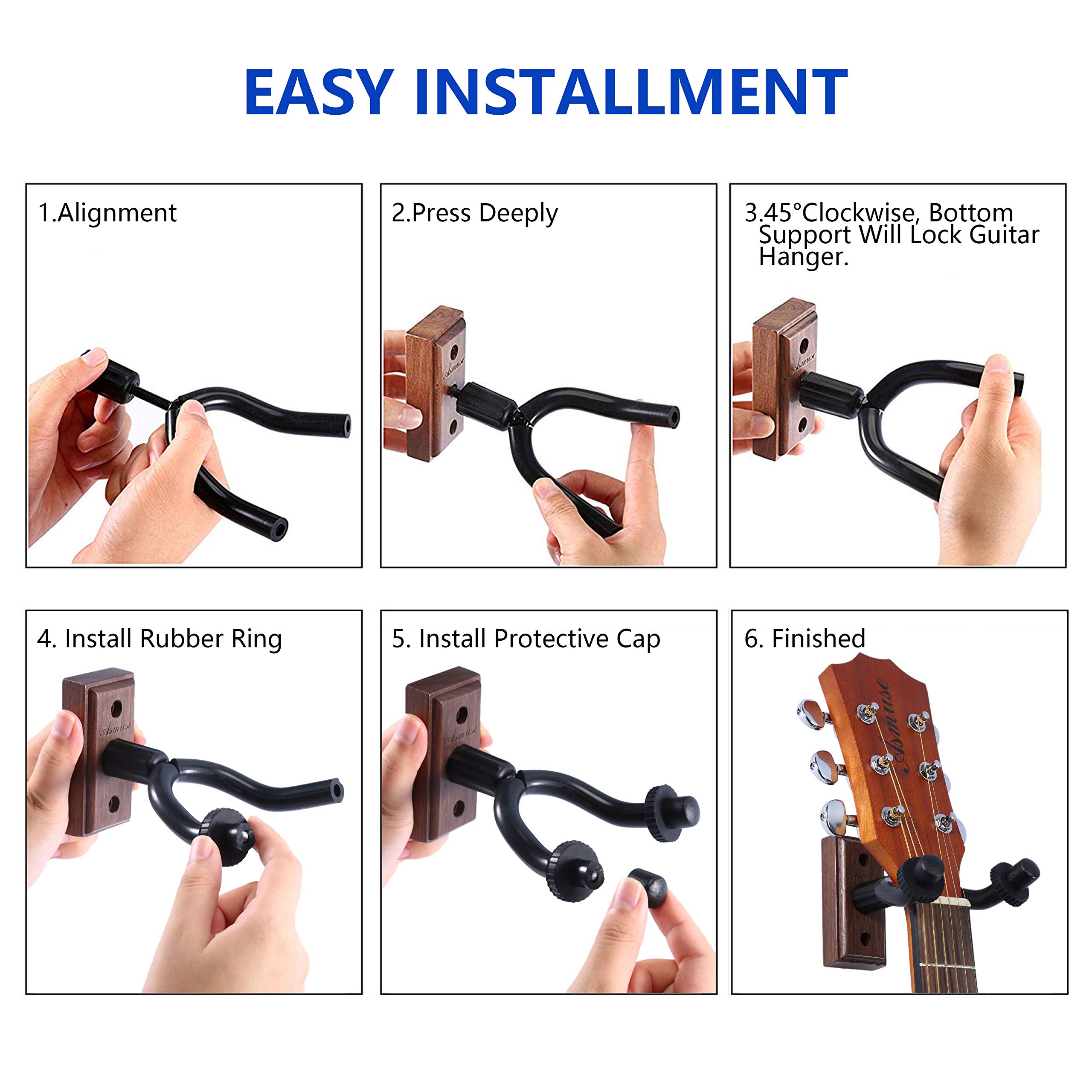 Asmuse™ Supporto Gancio Montaggio a parete Ganci Appendi Chitarra per Chitarra Elettrica/Basso / Elettrico/Ukulele / Violino (Noce Nera, 2 Pacco)