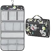 PAVILIA Hanging Toiletry Bag Women Men, Travel Kit Foldable Large Toiletries Organizer, Roll up Cosmetics Makeup Bag Accessories, Waterproof Essentials Jewelry Case (Floral Grey)