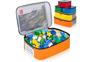 Tesuko 5 Pack Toy Storage Bags Compatible with LEGO Bricks, Portable Carrying Case for LEGO Easy Organizer, Puzzles Blocks Containers& Board Game Bins with Name Tag, Manual Pocket, Visible Top& Handle