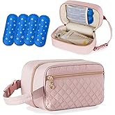 Damero Breastmilk Cooler Bag with 4 Ice Packs -Breastmilk Cooler Travel Bag Organizer with Detachable Buckle Handle for Daycare and Breastfeeding Mom,Pink