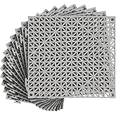 12inx12in Interlocking Drainage Tiles, Premium PVC Non-Slip Floor Mats with Quick-Drain Design for Bathroom, Kitchen, Swimming Pool, Garden,(12 Packs Grey)