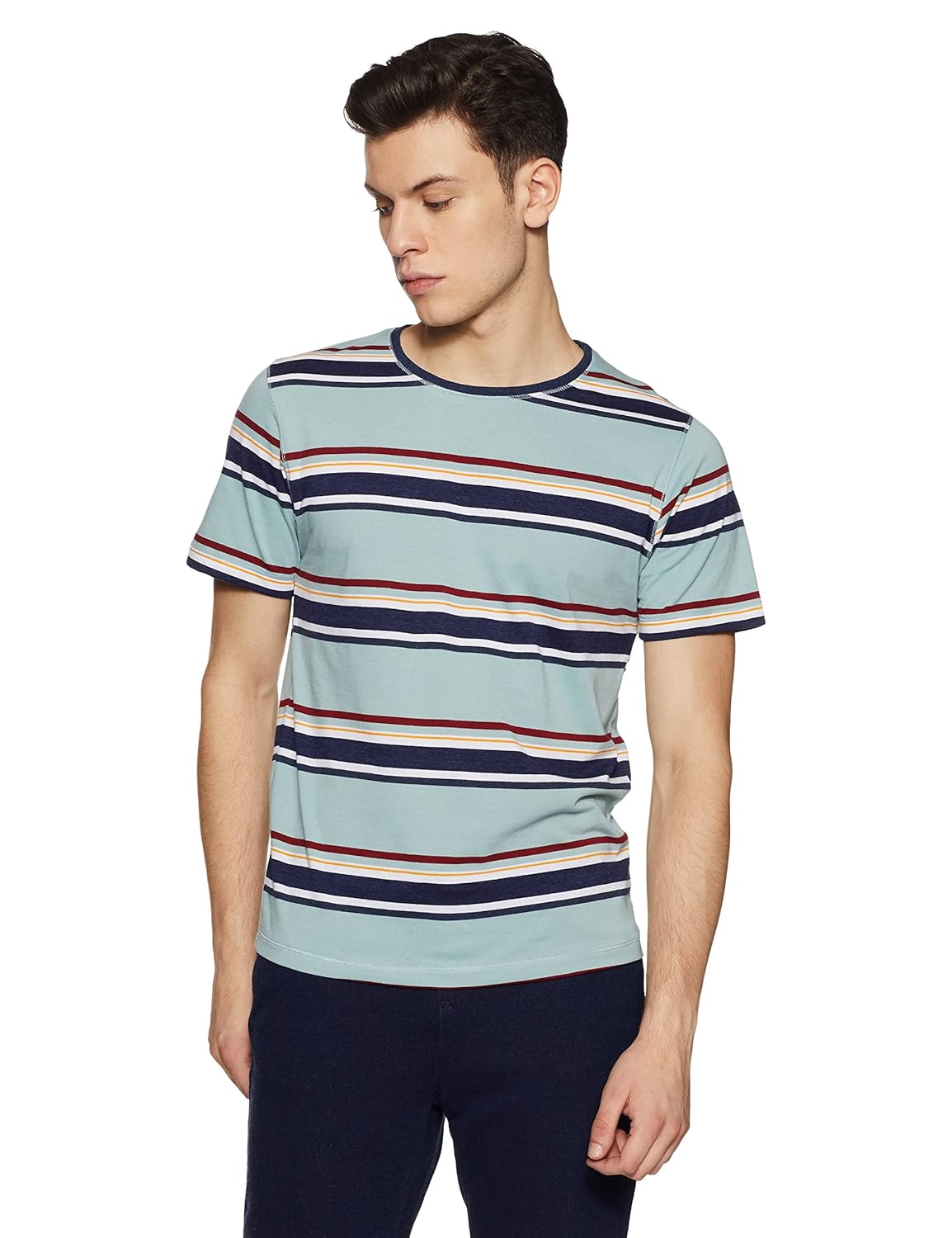 qube men's striped regular fit t-shirt
