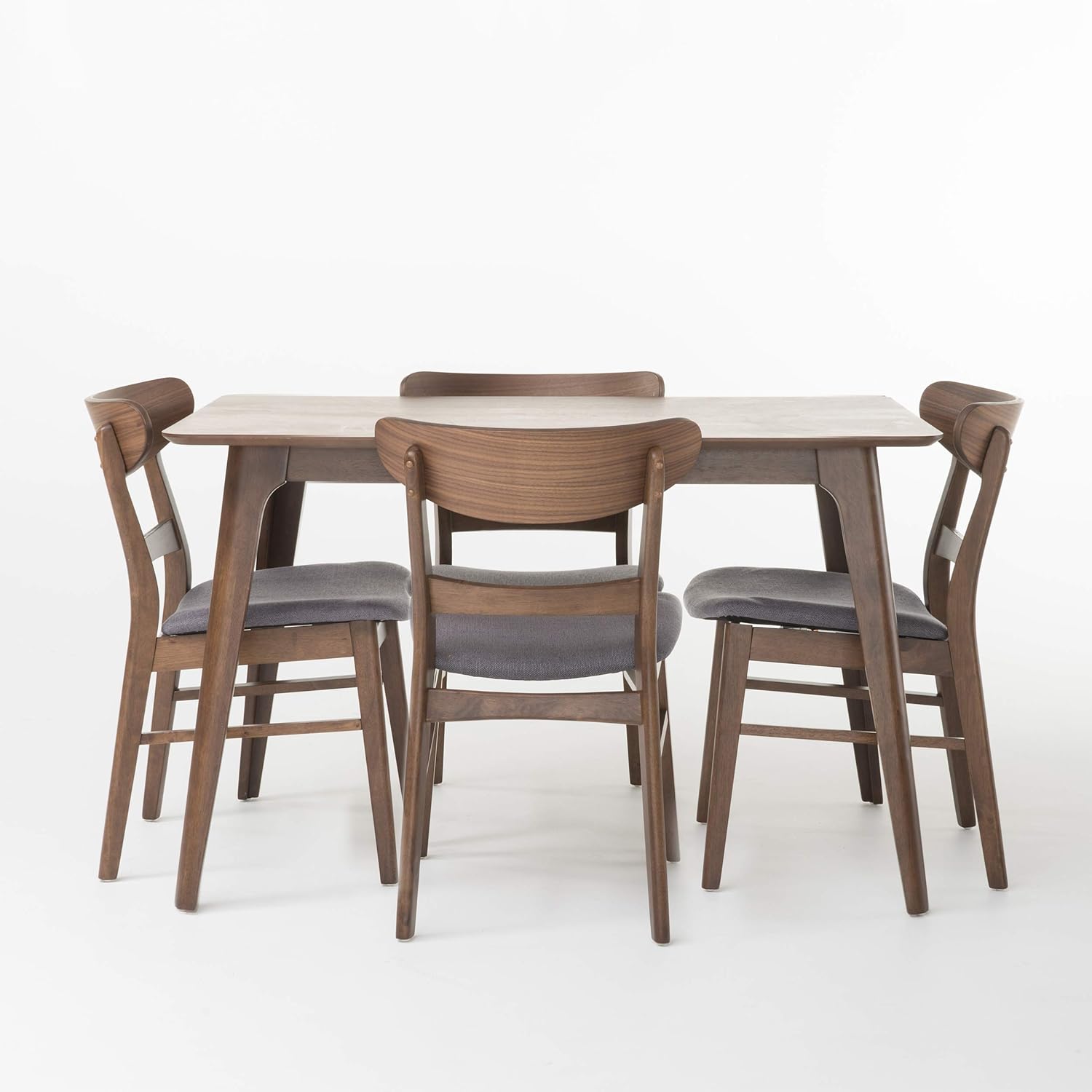 Christopher Knight Home 299352 Colonial Natural Walnut Finish 50" Rectangular 5 Piece Dining Set (Dark Grey)