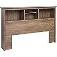 Prepac Salt Spring Rustic Full/Queen Headboard with Bookcase, Farmhouse Bookcase Headboard for Full/Queen Beds 11" D x 65.75" W x 43" H, Drifted Gray, DSH-6643-V